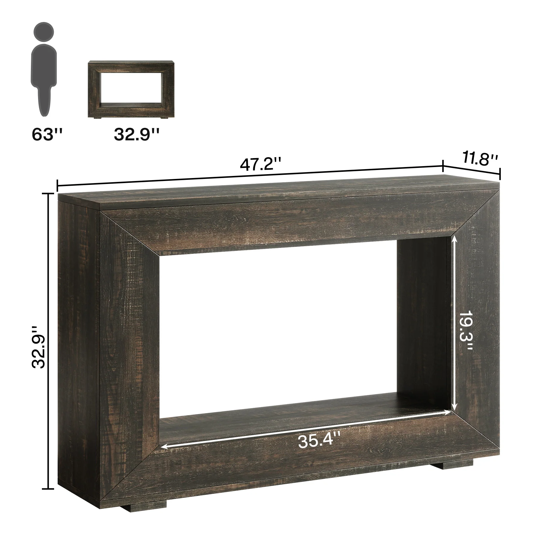 47" Farmhouse Console Table with Industrial Storage, Entryway Accent for Living Room & Entrance - Image 35
