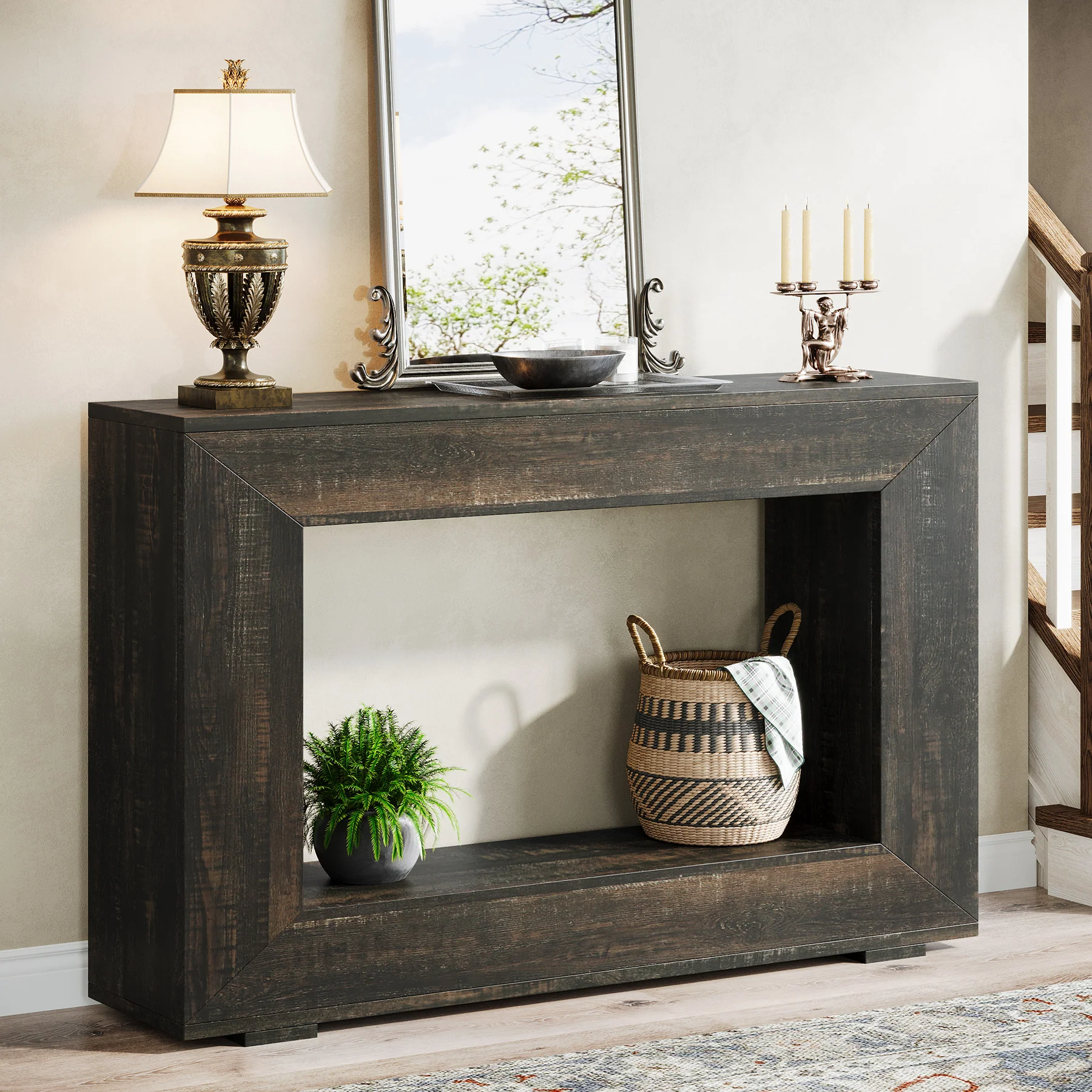 47" Farmhouse Console Table with Industrial Storage, Entryway Accent for Living Room & Entrance - Image 38