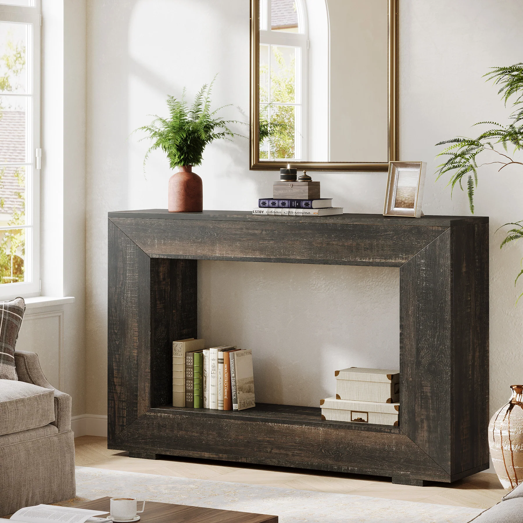 47" Farmhouse Console Table with Industrial Storage, Entryway Accent for Living Room & Entrance - Image 39