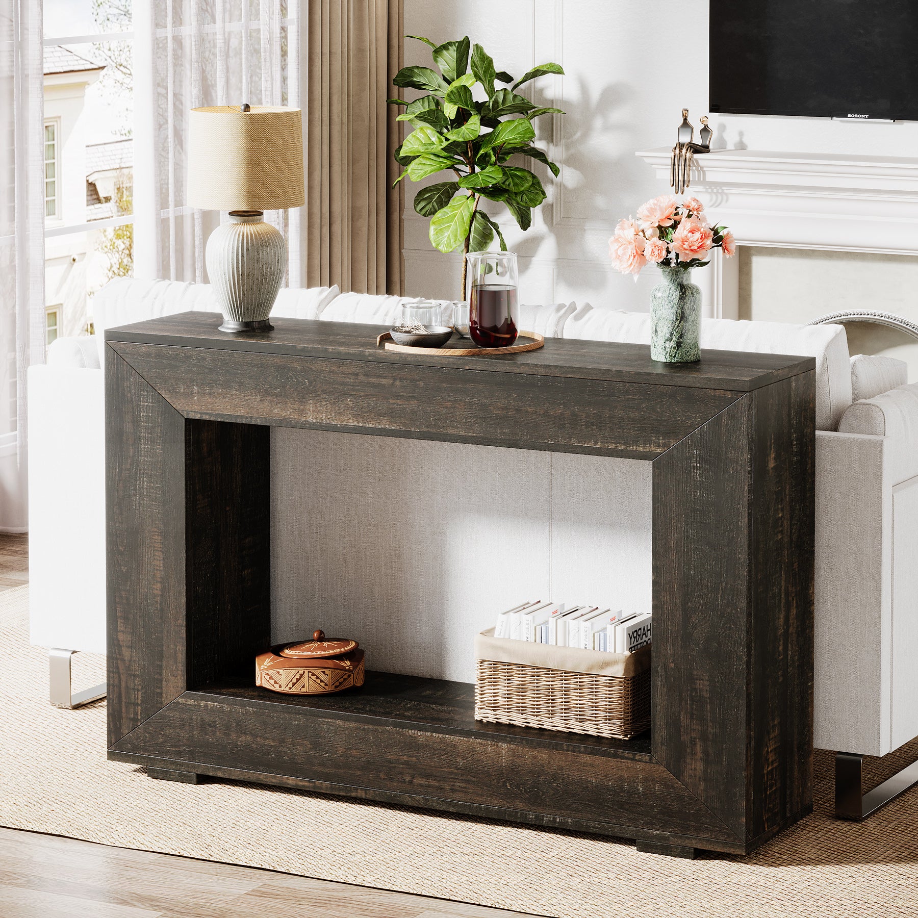 47" Farmhouse Console Table with Industrial Storage, Entryway Accent for Living Room & Entrance - Image 40