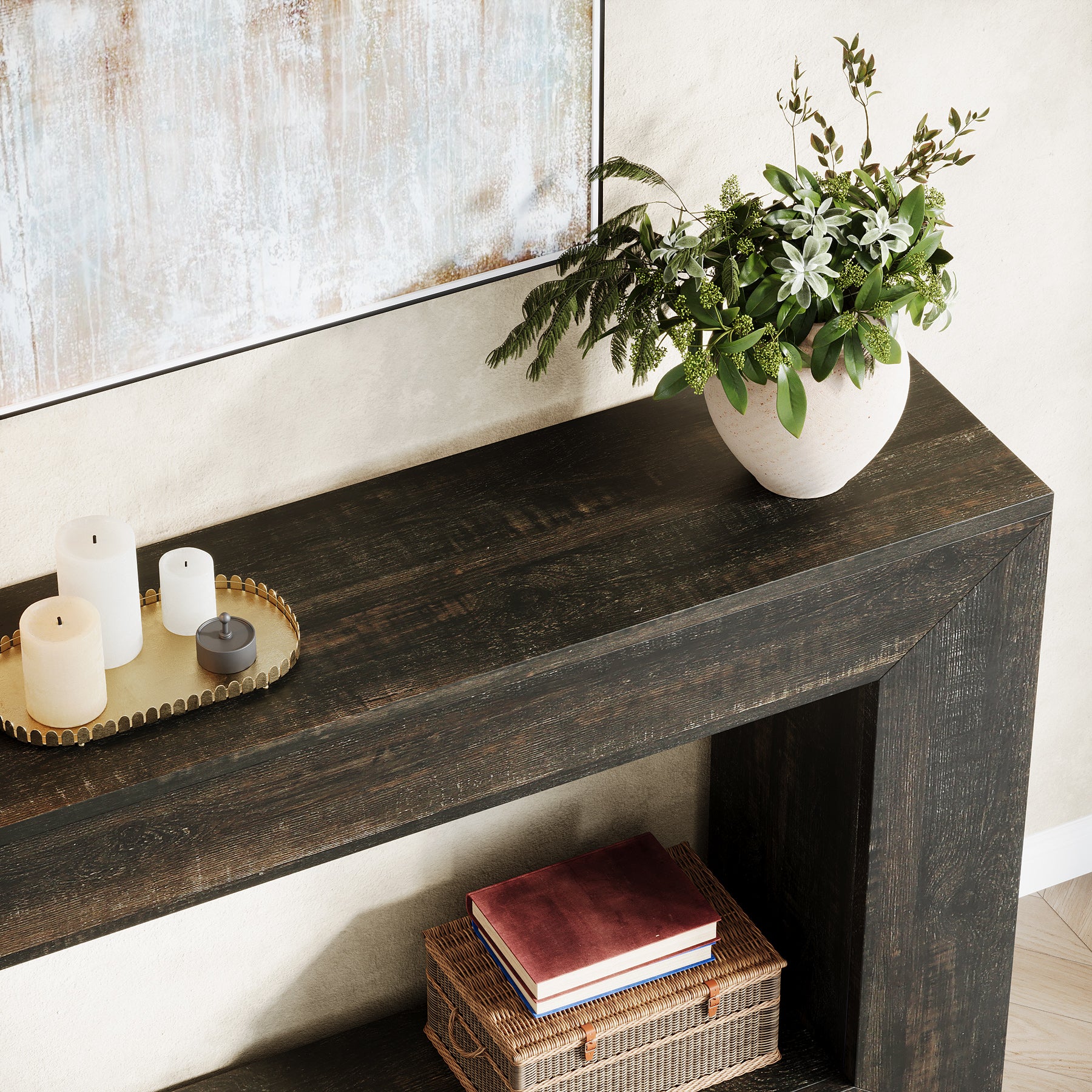 47" Farmhouse Console Table with Industrial Storage, Entryway Accent for Living Room & Entrance - Image 42