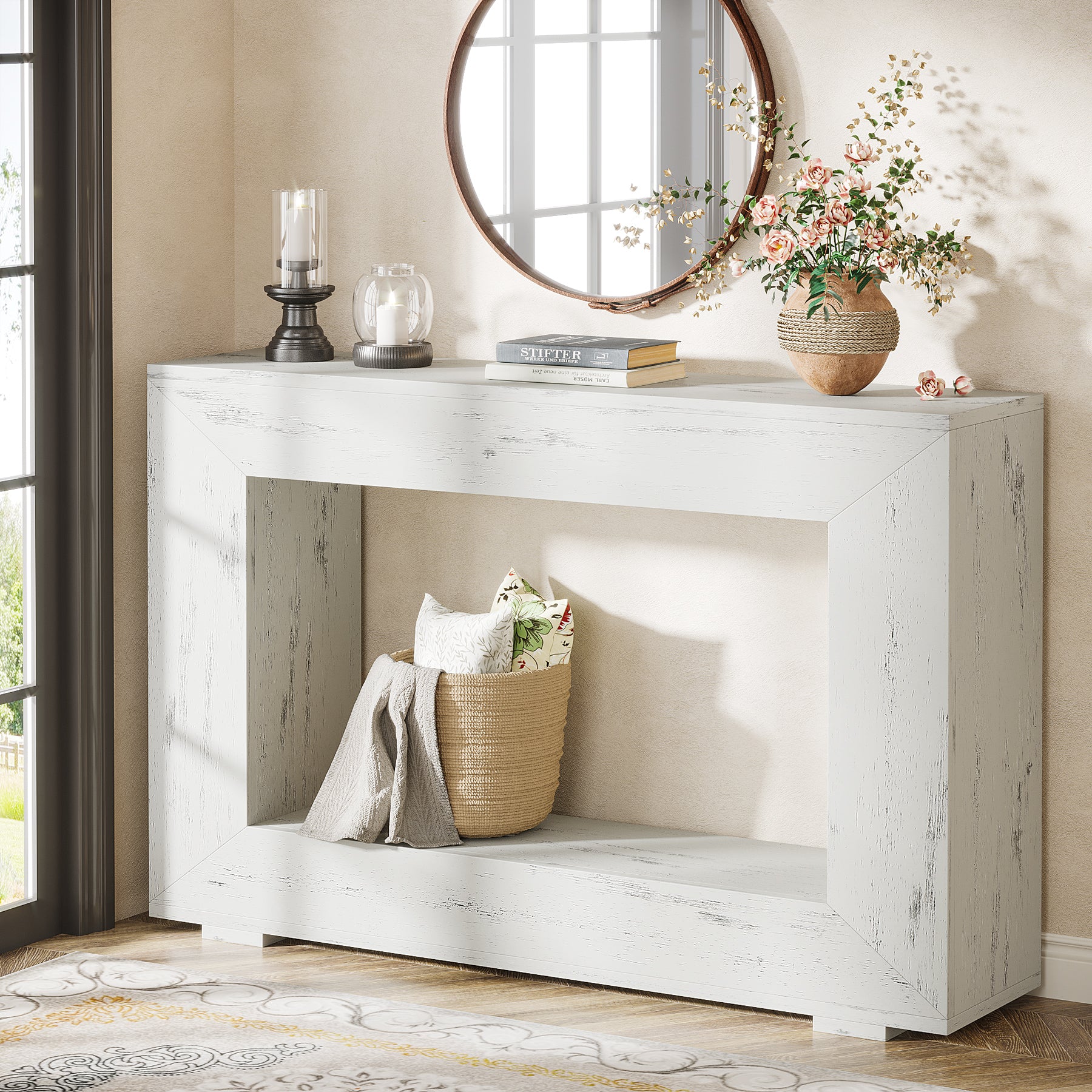 47" Farmhouse Console Table with Industrial Storage, Entryway Accent for Living Room & Entrance - Image 47