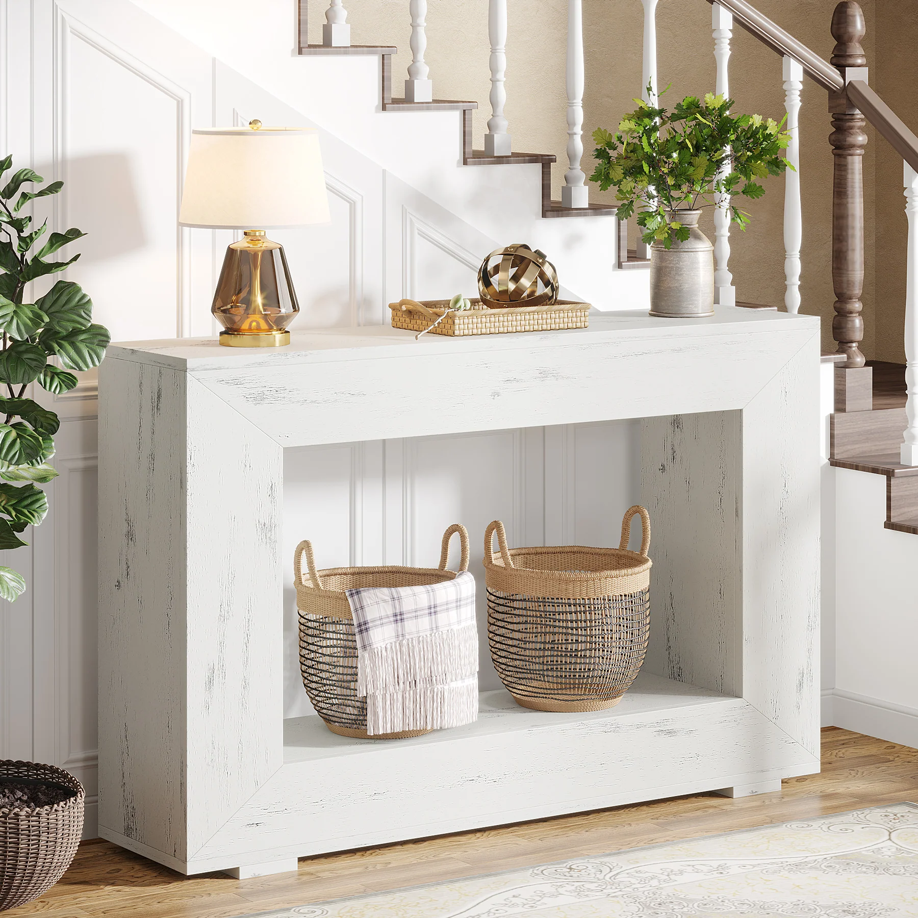 47" Farmhouse Console Table with Industrial Storage, Entryway Accent for Living Room & Entrance - Image 49