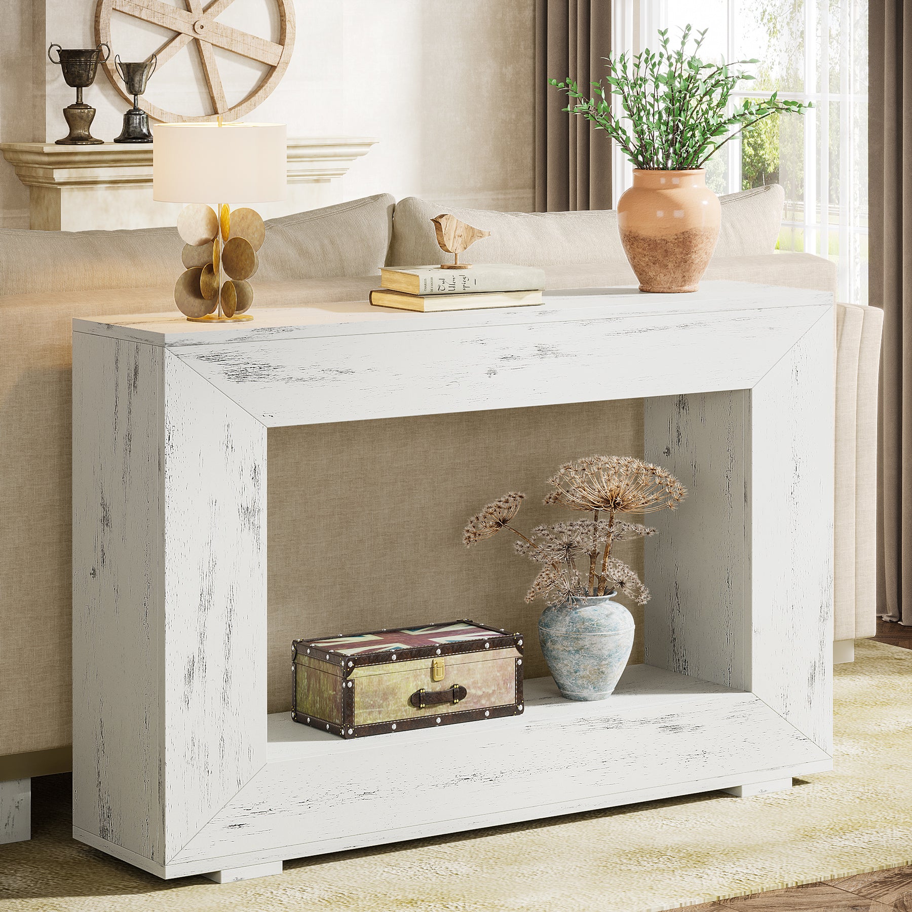 47" Farmhouse Console Table with Industrial Storage, Entryway Accent for Living Room & Entrance - Image 50