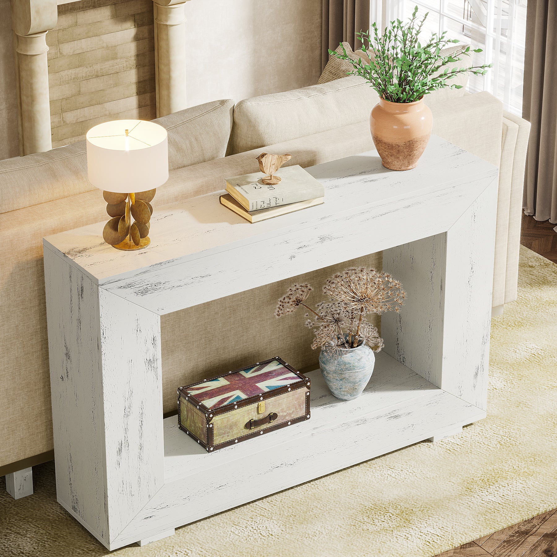 47" Farmhouse Console Table with Industrial Storage, Entryway Accent for Living Room & Entrance - Image 51