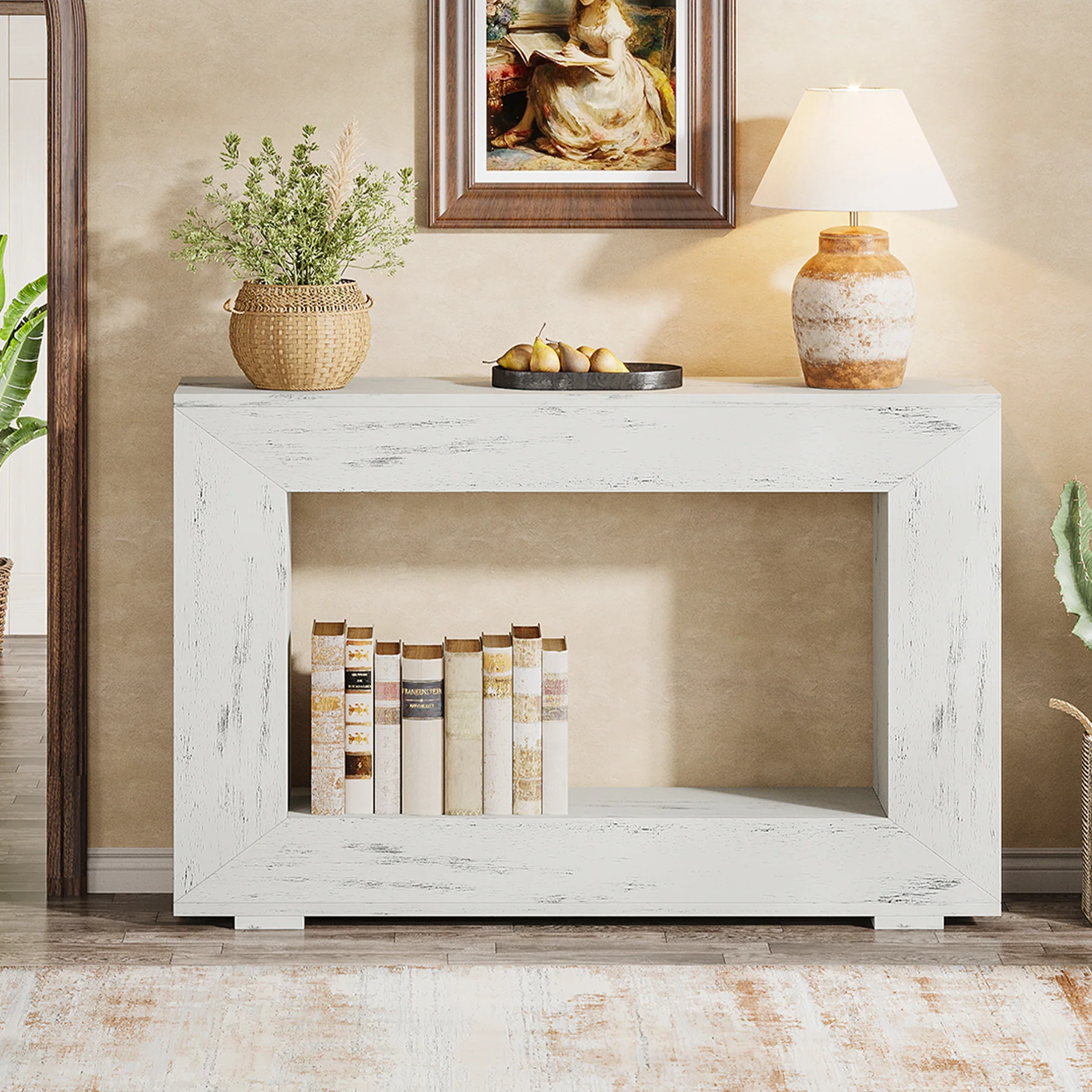 47" Farmhouse Console Table with Industrial Storage, Entryway Accent for Living Room & Entrance - Image 53
