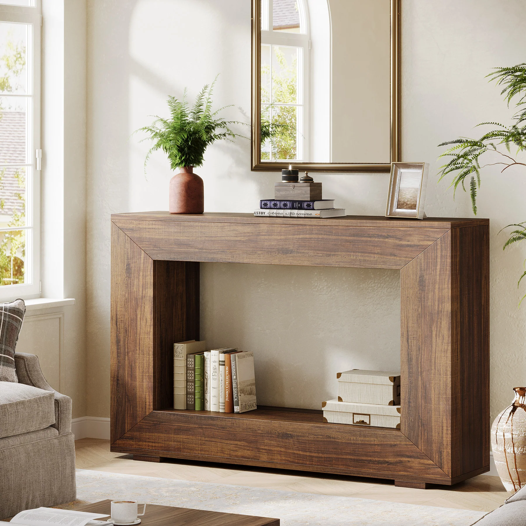 47" Farmhouse Console Table with Industrial Storage, Entryway Accent for Living Room & Entrance - Image 7