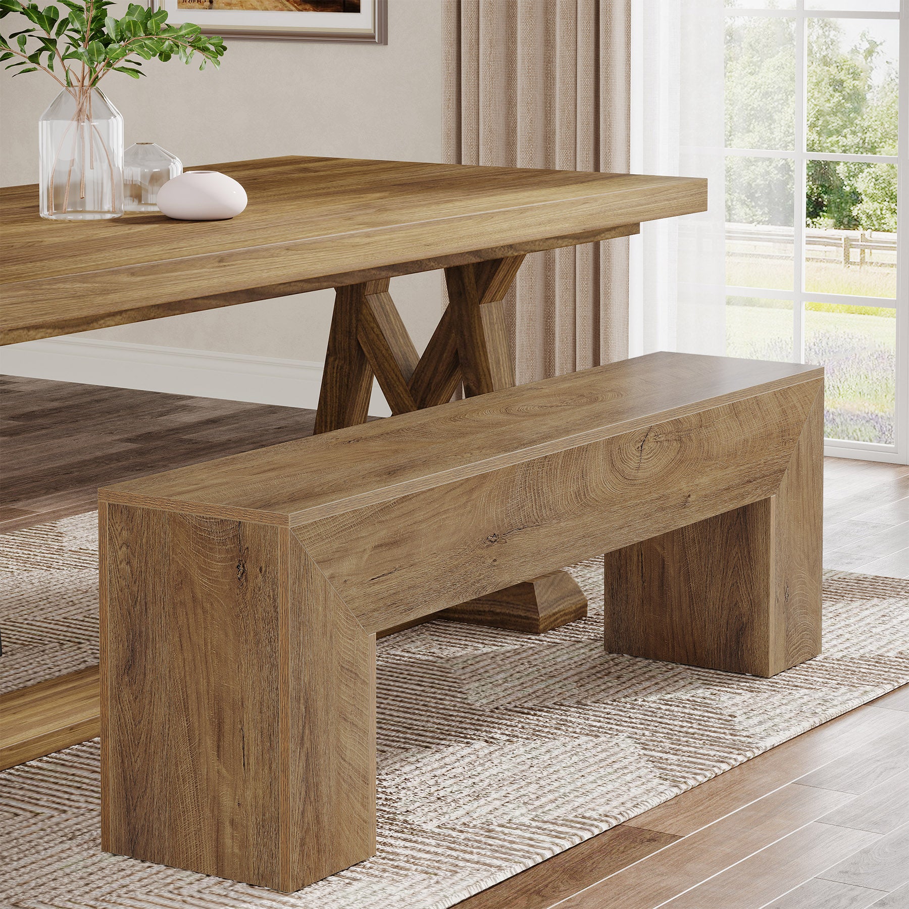 47" Dining Bench, Farmhouse Entryway Bench End of Bed Bench - Image 10