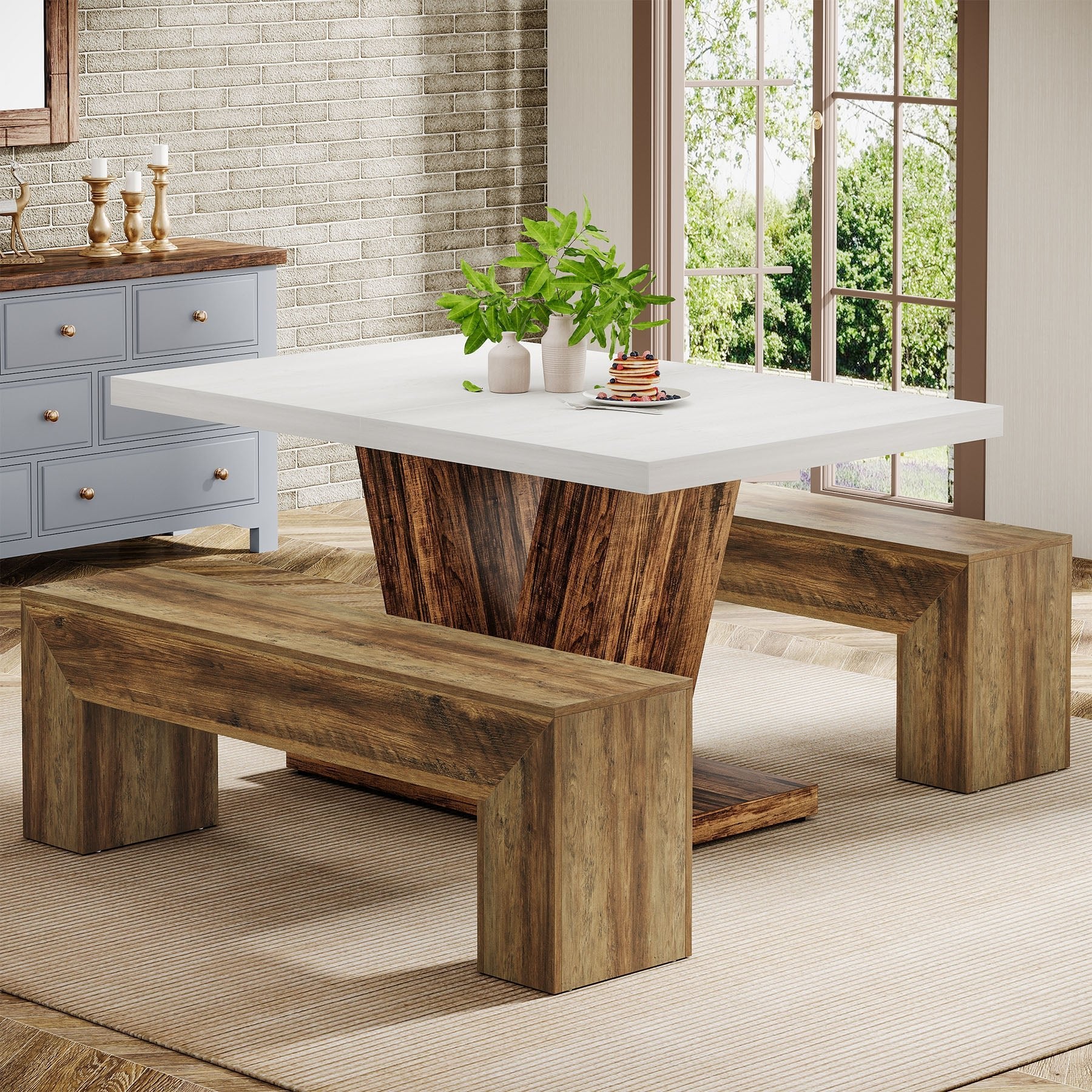 47" Dining Bench, Farmhouse Entryway Bench End of Bed Bench - Image 3