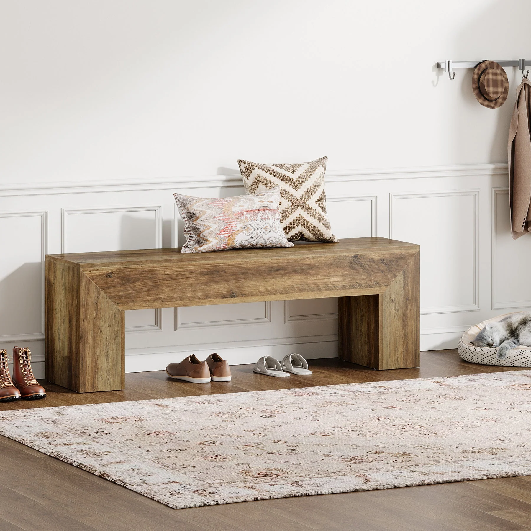 47" Dining Bench, Farmhouse Entryway Bench End of Bed Bench - Image 5