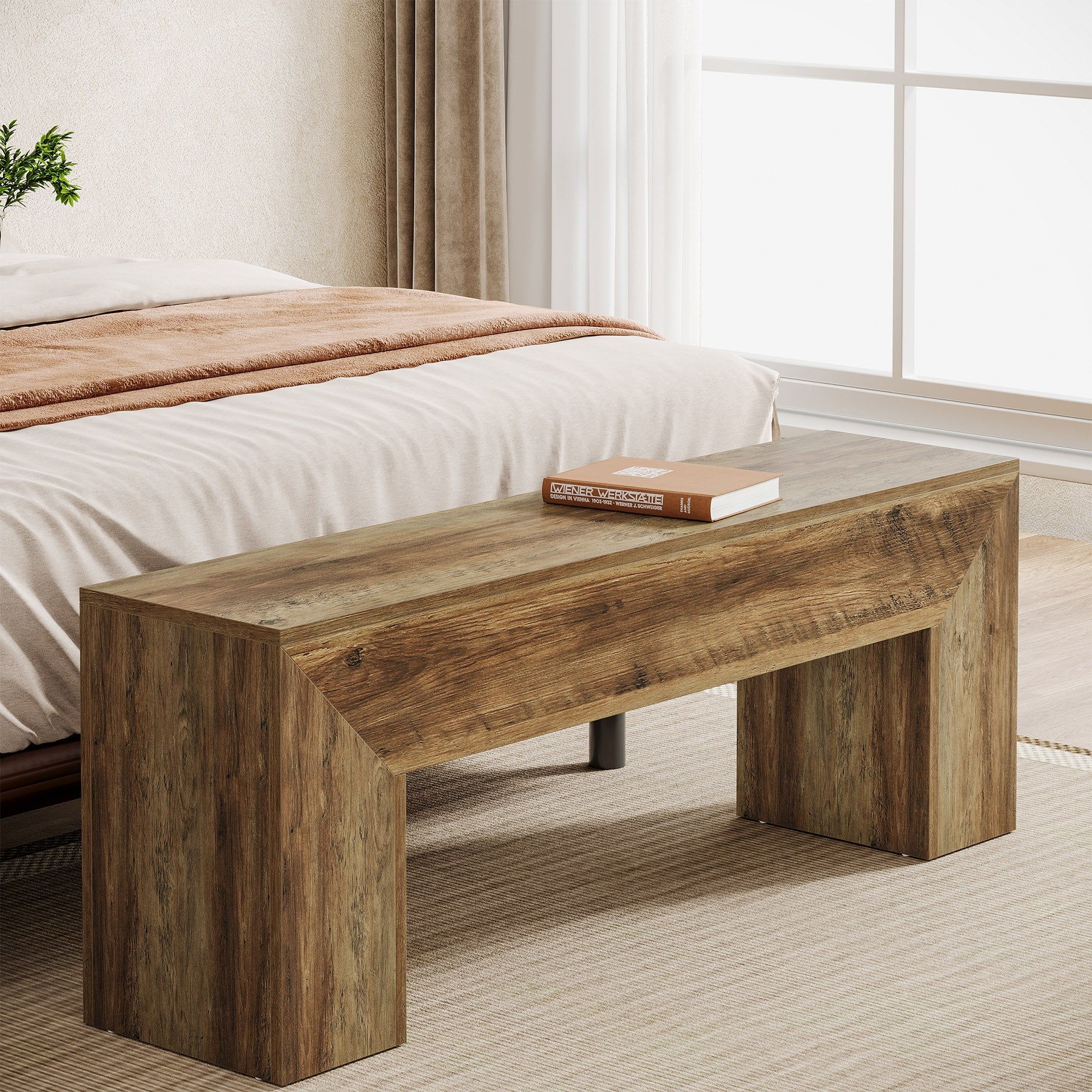 47" Dining Bench, Farmhouse Entryway Bench End of Bed Bench - Image 6