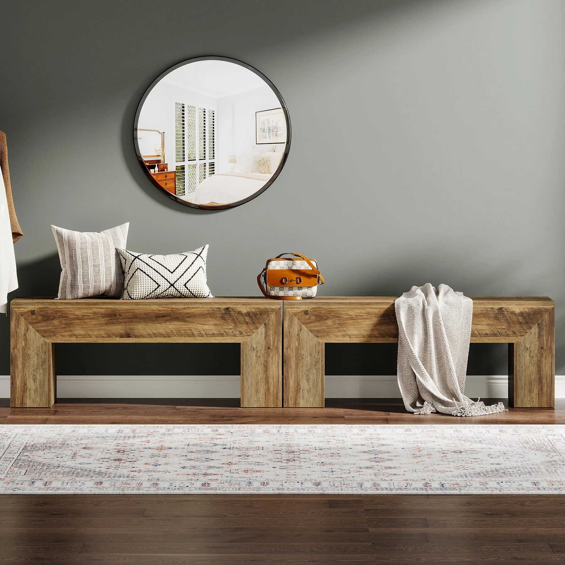 47" Dining Bench, Farmhouse Entryway Bench End of Bed Bench - Image 7