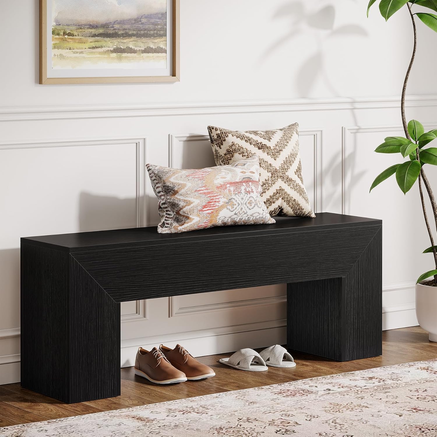 47" Dining Bench, Farmhouse Entryway Bench End of Bed Bench - Image 8