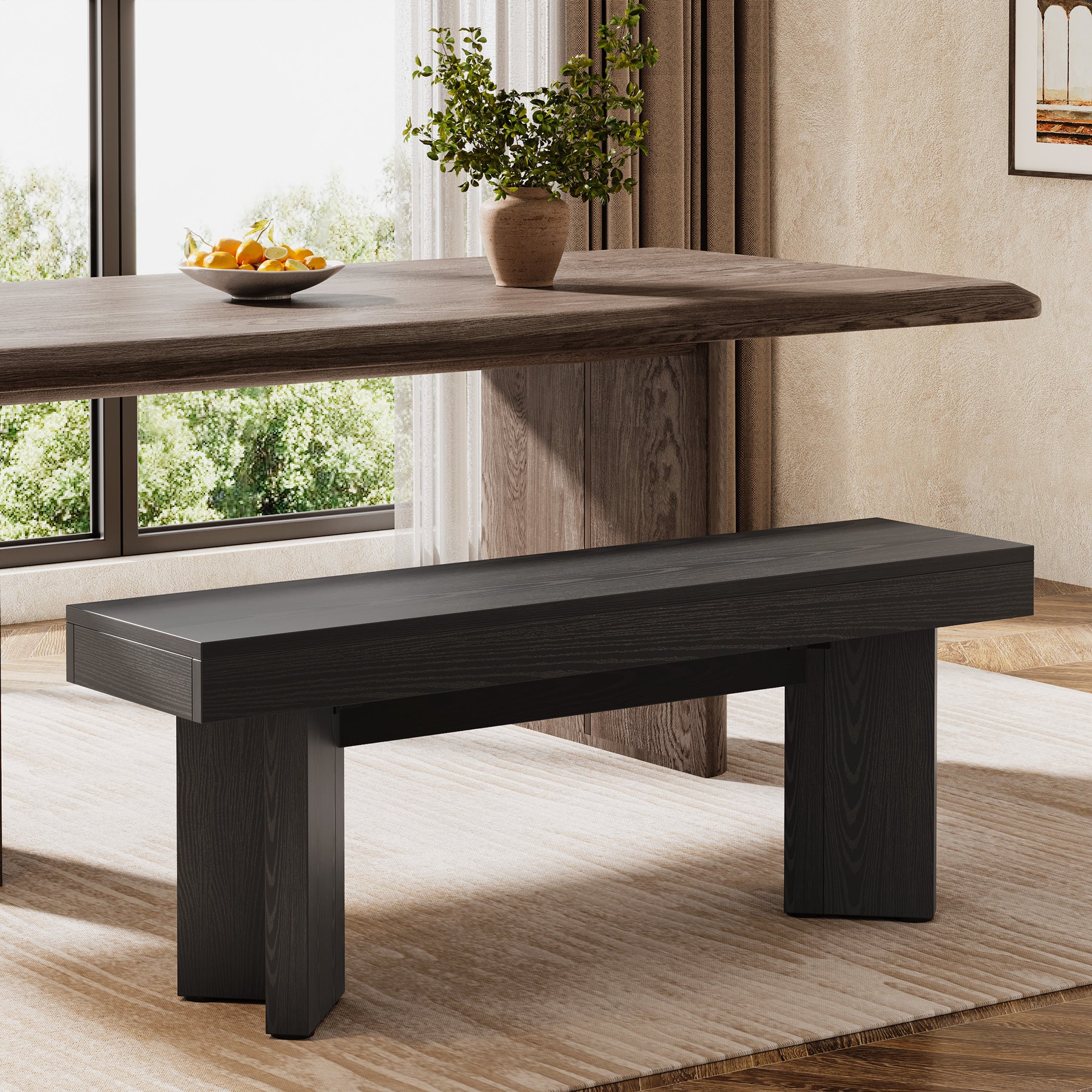 47" Kitchen Table Bench, Farmhouse Dining Bench with Sturdy Frame - Image 6