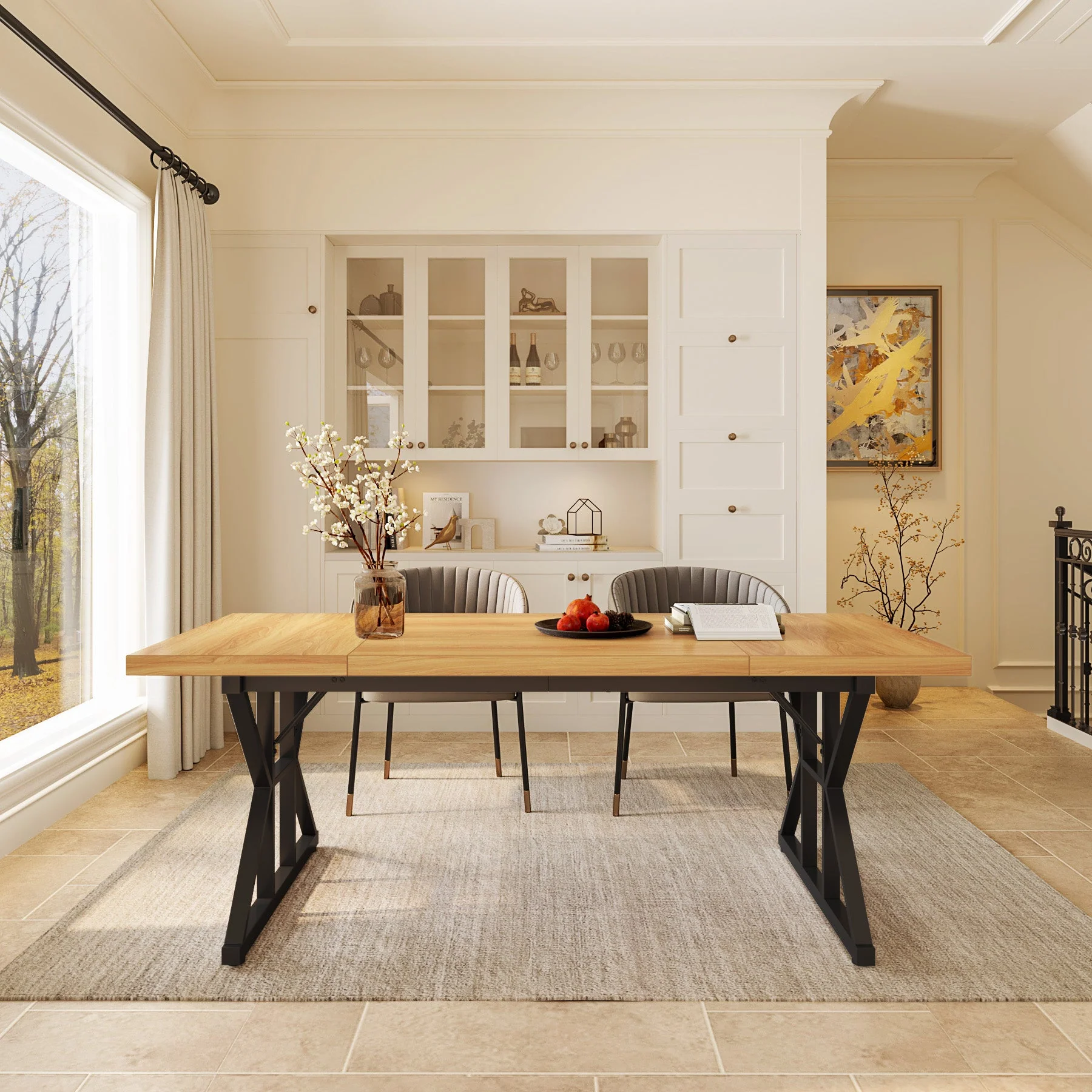Rectangular Dining Table, Farmhouse 70.8" Kitchen Table for 6 People - Image 11