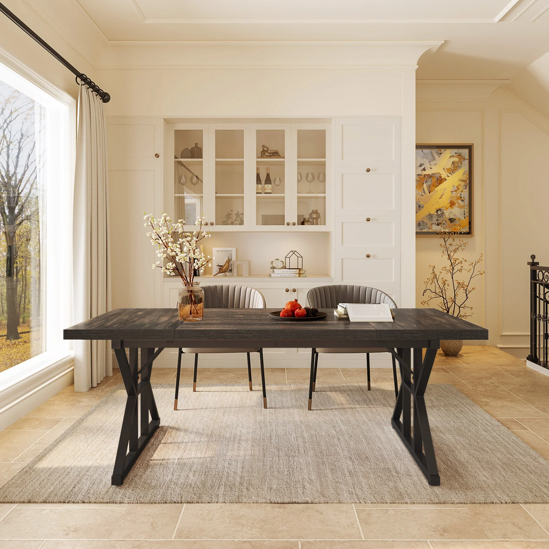 Rectangular Dining Table, Farmhouse 70.8" Kitchen Table for 6 People - Image 15