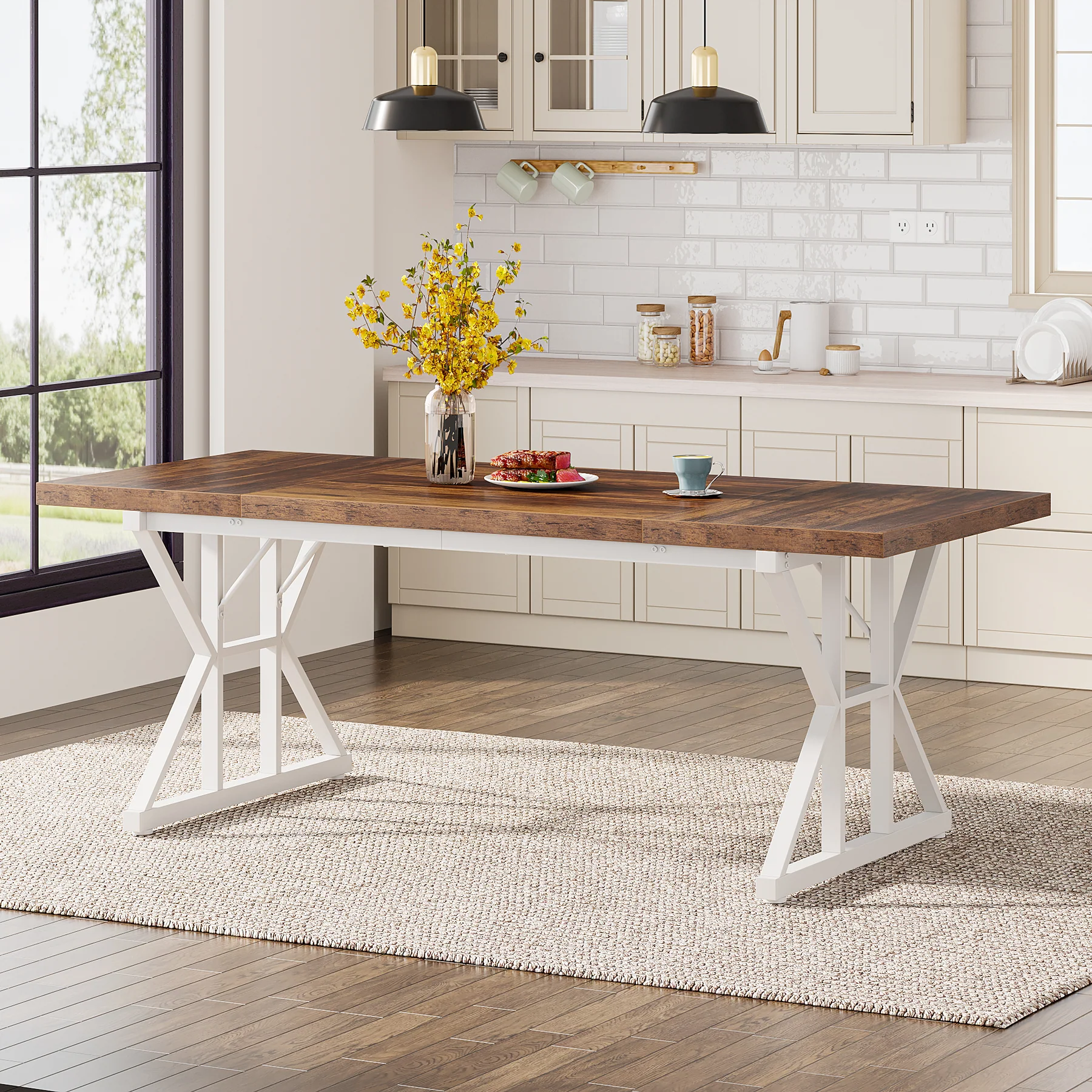 Rectangular Dining Table, Farmhouse 70.8" Kitchen Table for 6 People - Image 6