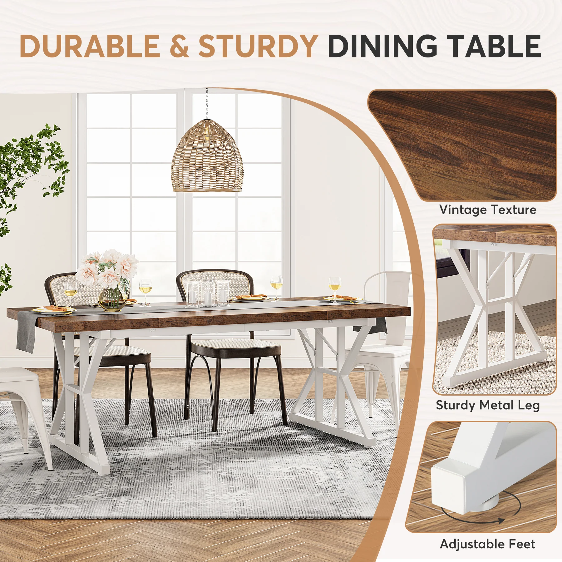 Rectangular Dining Table, Farmhouse 70.8" Kitchen Table for 6 People - Image 7