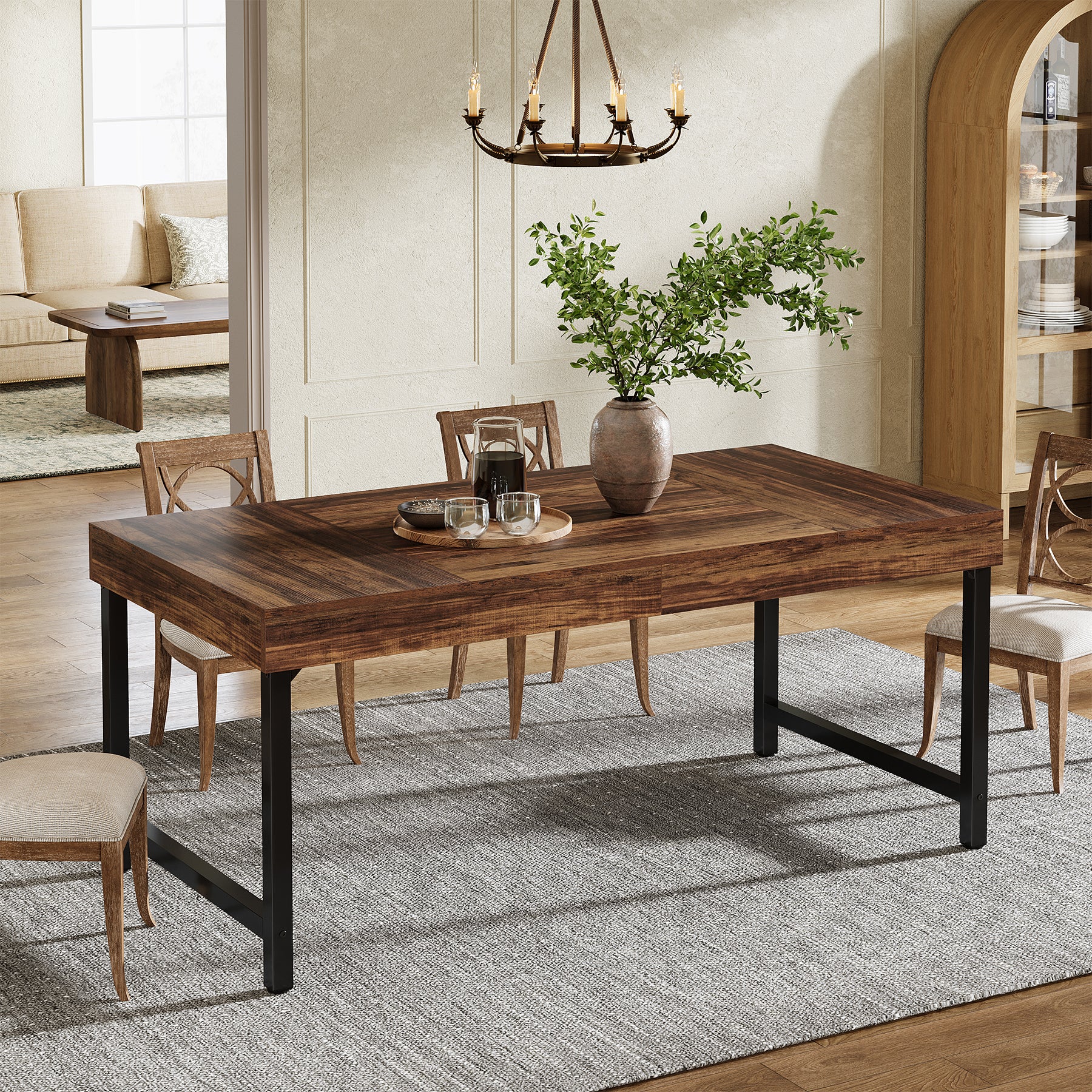 Farmhouse Dining Table, 55" Rectangular Kitchen Dinner Table for 4-6 People - Image 10