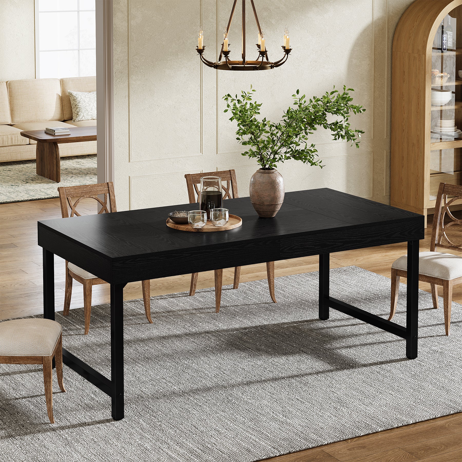 Farmhouse Dining Table, 55" Rectangular Kitchen Dinner Table for 4-6 People - Image 8