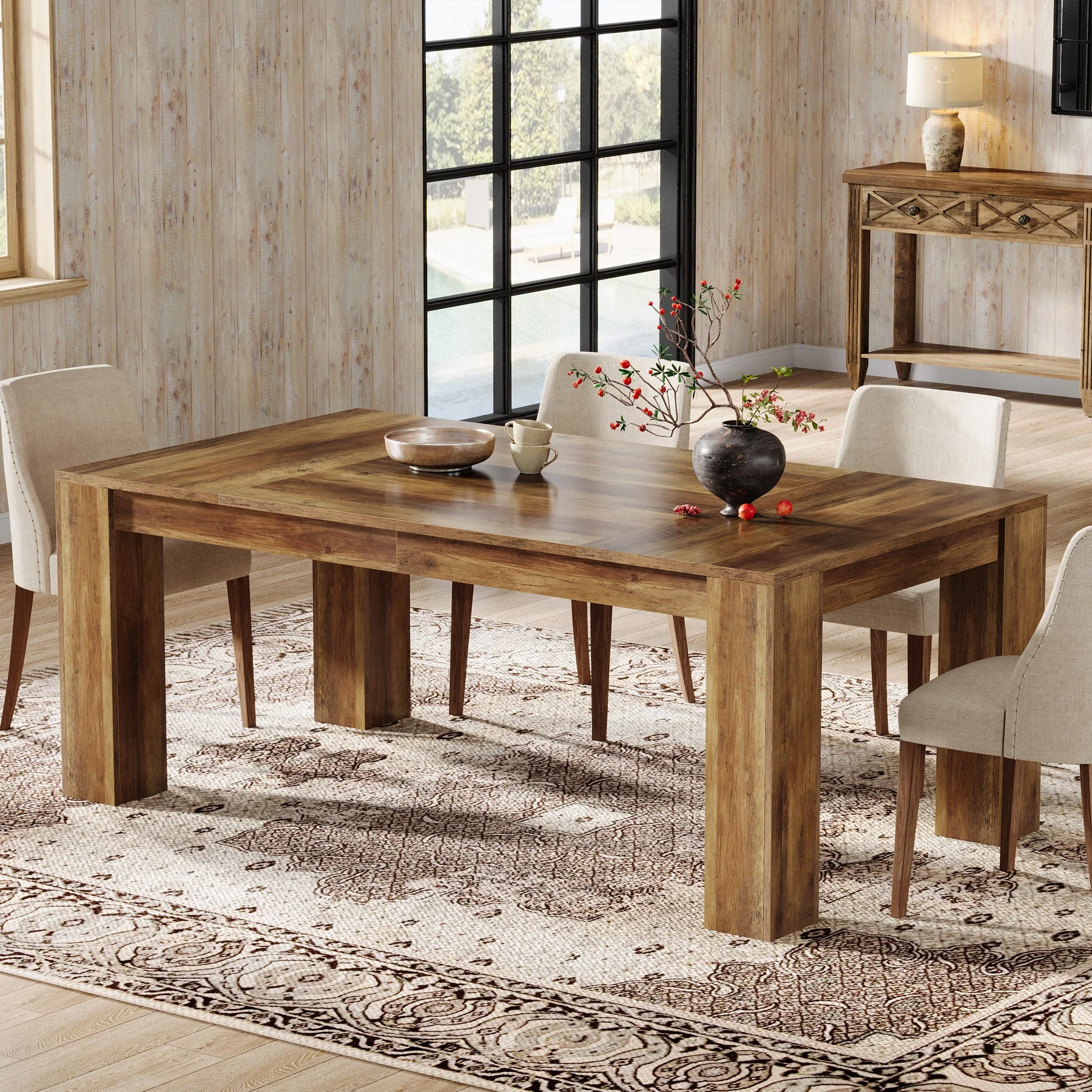 63" Dining Table, Farmhouse Kitchen Dinner Table for 4-6 People - Image 3