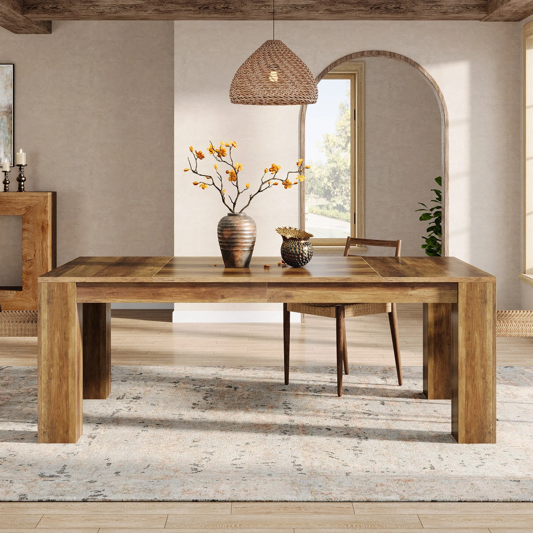 63" Dining Table, Farmhouse Kitchen Dinner Table for 4-6 People - Image 4