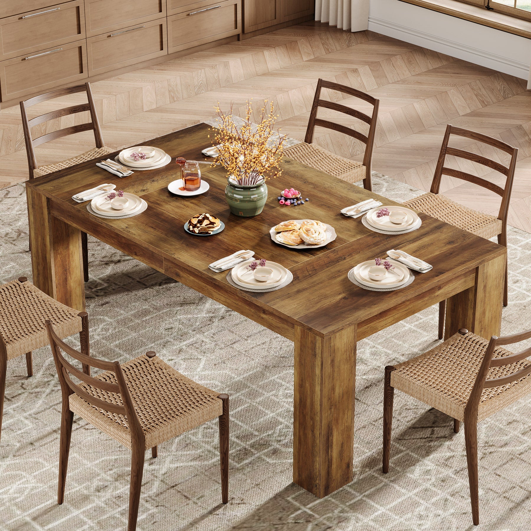 63" Dining Table, Farmhouse Kitchen Dinner Table for 4-6 People - Image 5