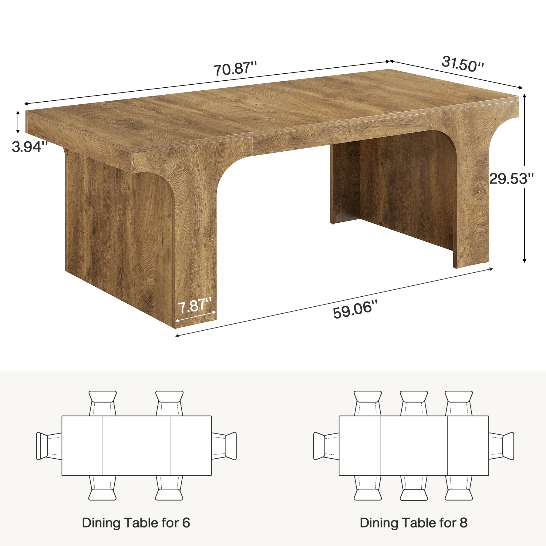 Farmhouse Dining Table, 70.87" Rectangular Kitchen Dining Table for 6-8 People - Image 2