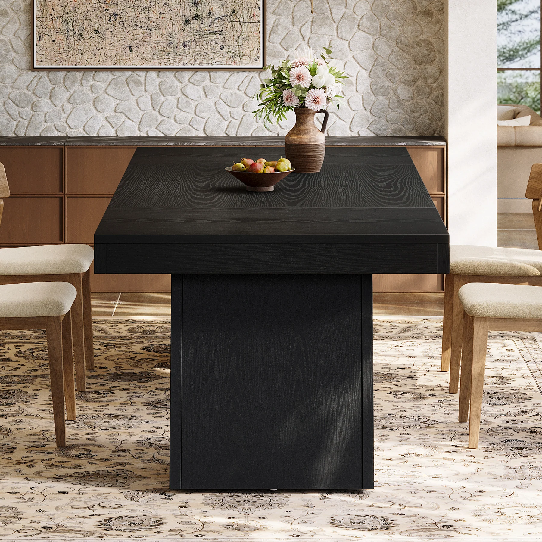 55 Inch Farmhouse Double Pedestal Dining Table, Rectangular Table for 4-6 in Small Spaces - Image 11