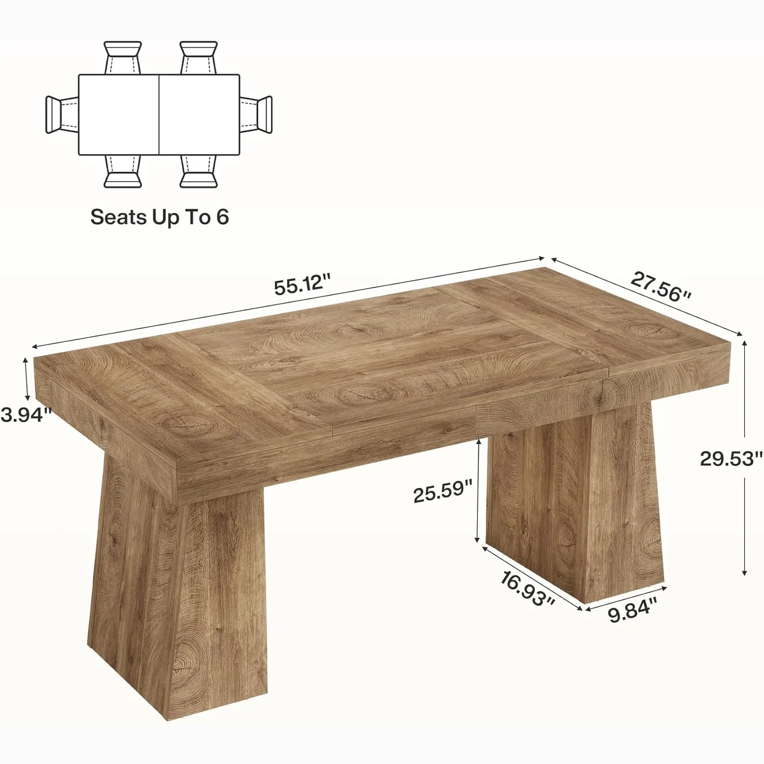 55 Inch Farmhouse Double Pedestal Dining Table, Rectangular Table for 4-6 in Small Spaces - Image 13