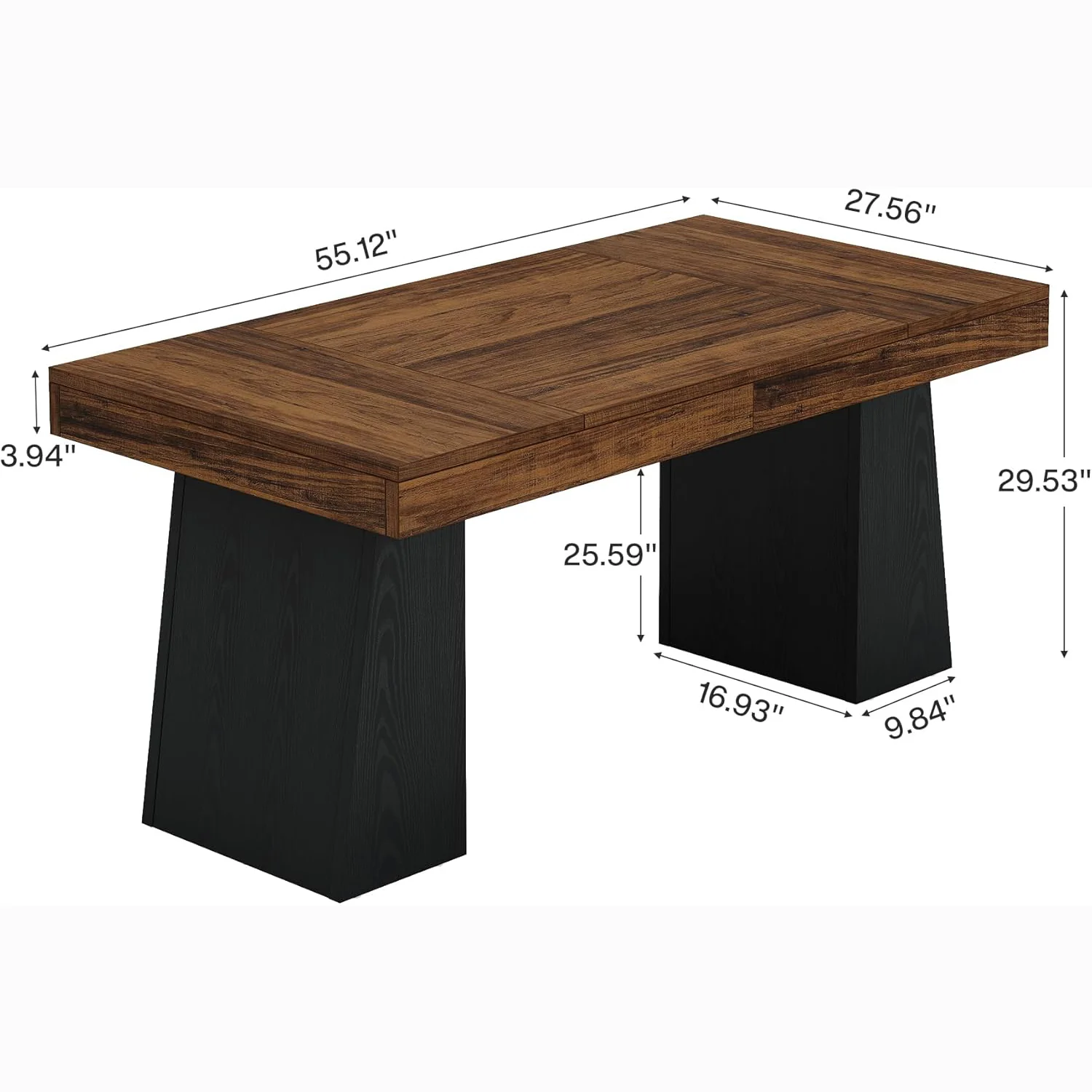 55 Inch Farmhouse Double Pedestal Dining Table, Rectangular Table for 4-6 in Small Spaces - Image 17