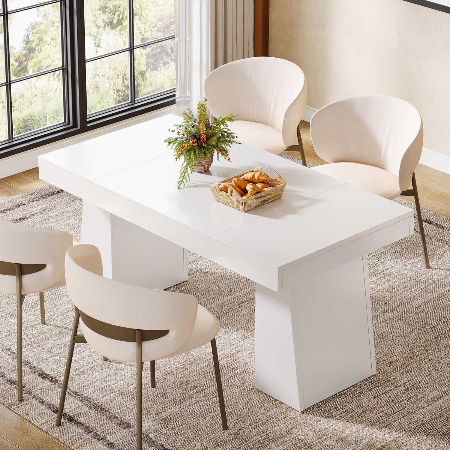 55 Inch Farmhouse Double Pedestal Dining Table, Rectangular Table for 4-6 in Small Spaces - Image 20