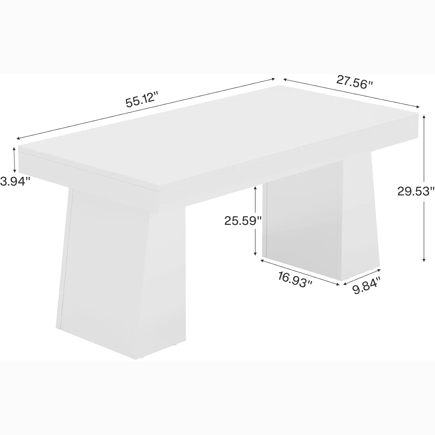 55 Inch Farmhouse Double Pedestal Dining Table, Rectangular Table for 4-6 in Small Spaces - Image 21