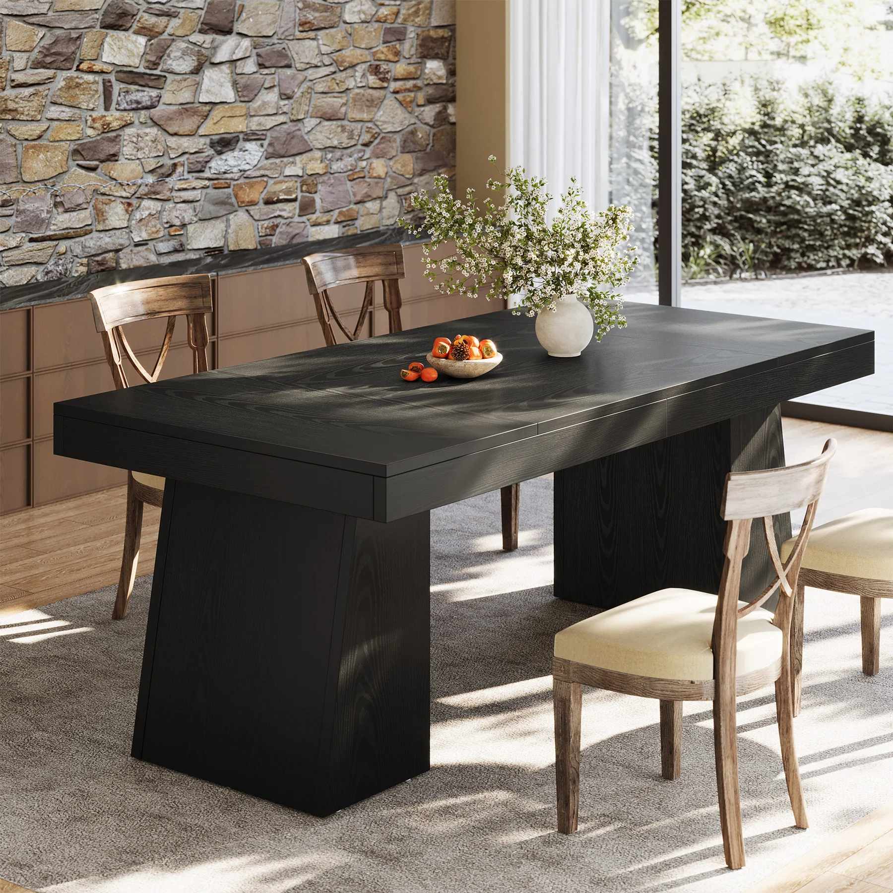 55 Inch Farmhouse Double Pedestal Dining Table, Rectangular Table for 4-6 in Small Spaces - Image 8