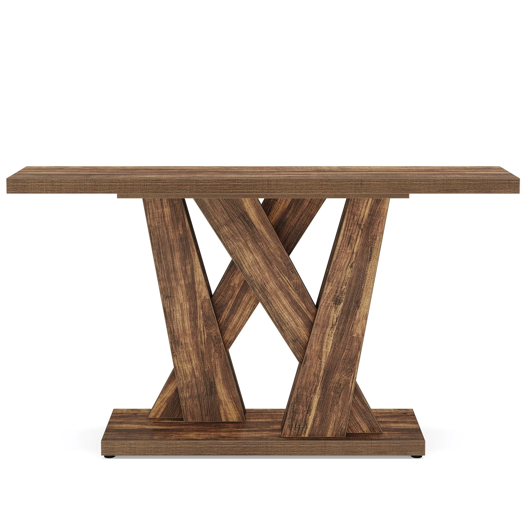 55" Console Table, Farmhouse Entryway Table With Geometric Base - Image 9