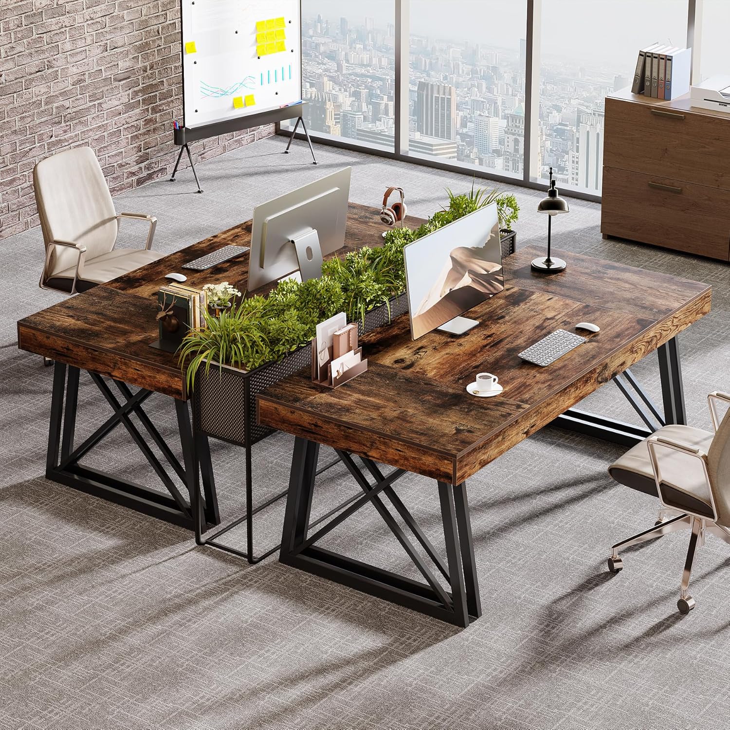 63" Executive Desk, Farmhouse Office Computer Desk with X-Shaped Legs - Image 6