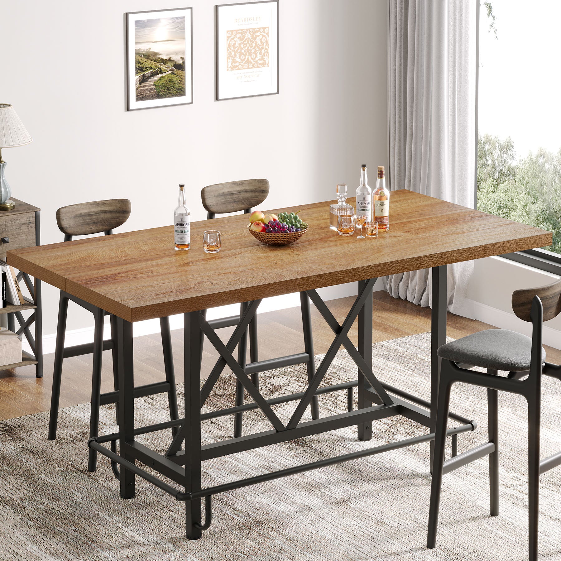 62.99" Bar Table, Farmhouse Pub Bar Counter Height Table(without Footrest) - Image 11