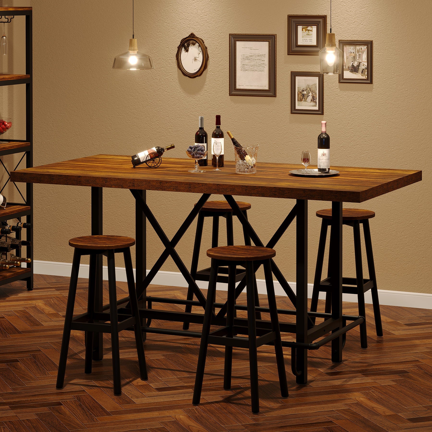 62.99" Bar Table, Farmhouse Pub Bar Counter Height Table(without Footrest) - Image 4