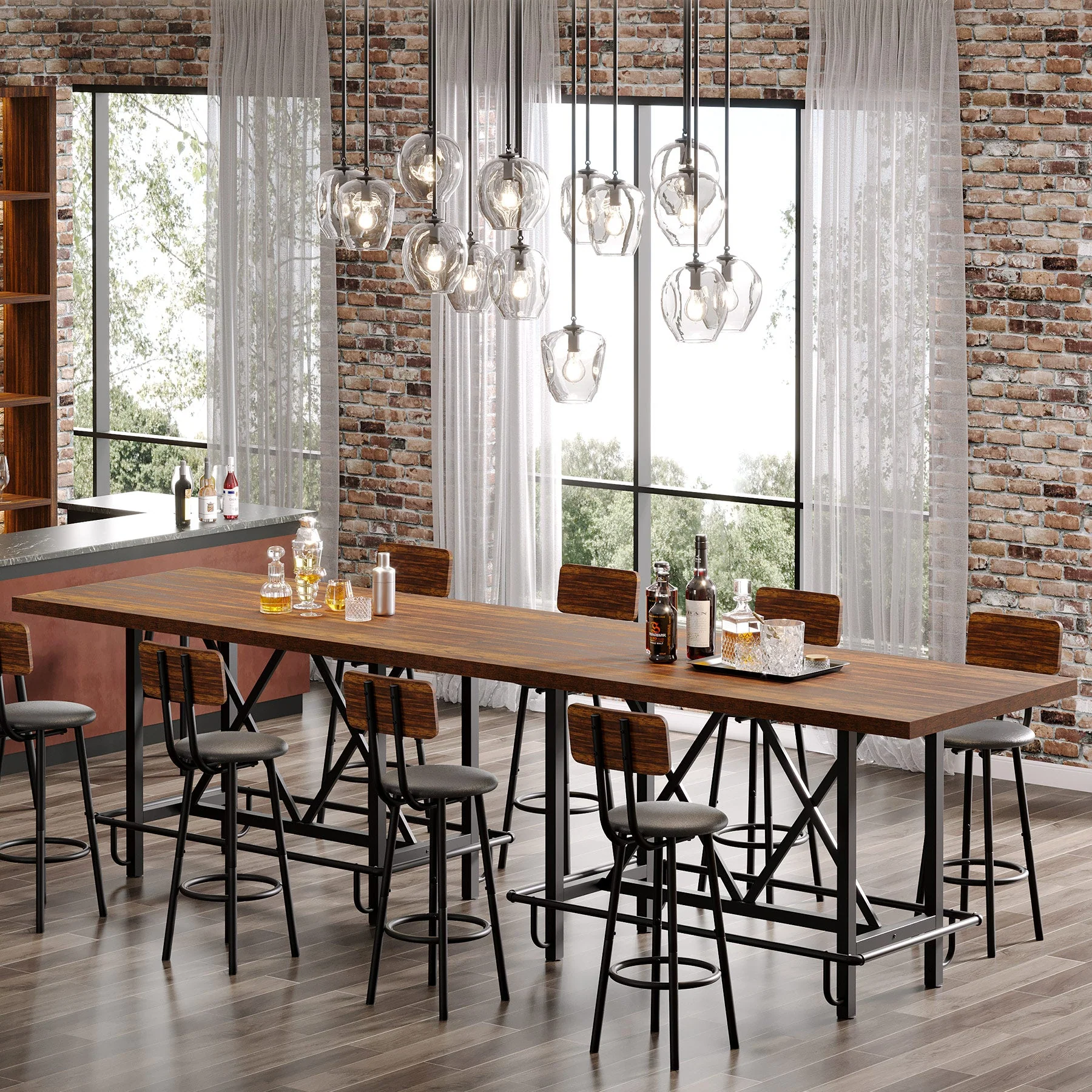 62.99" Bar Table, Farmhouse Pub Bar Counter Height Table(without Footrest) - Image 5