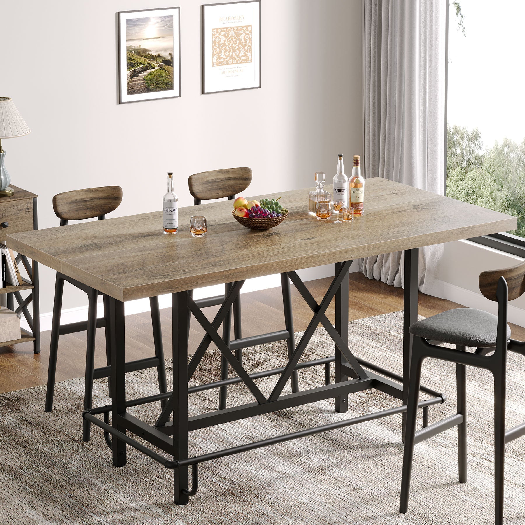 62.99" Bar Table, Farmhouse Pub Bar Counter Height Table(without Footrest) - Image 7