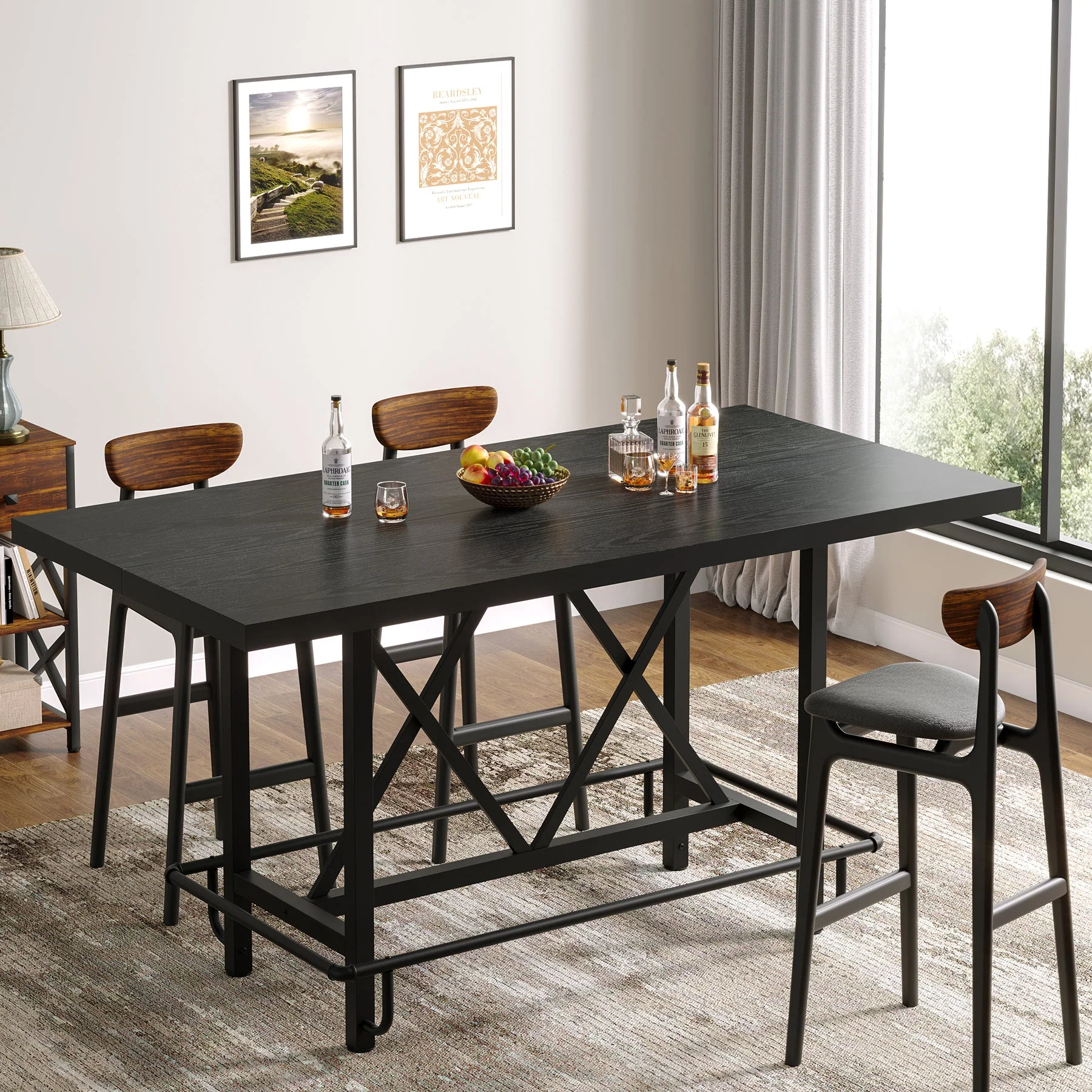 62.99" Bar Table, Farmhouse Pub Bar Counter Height Table(without Footrest) - Image 9