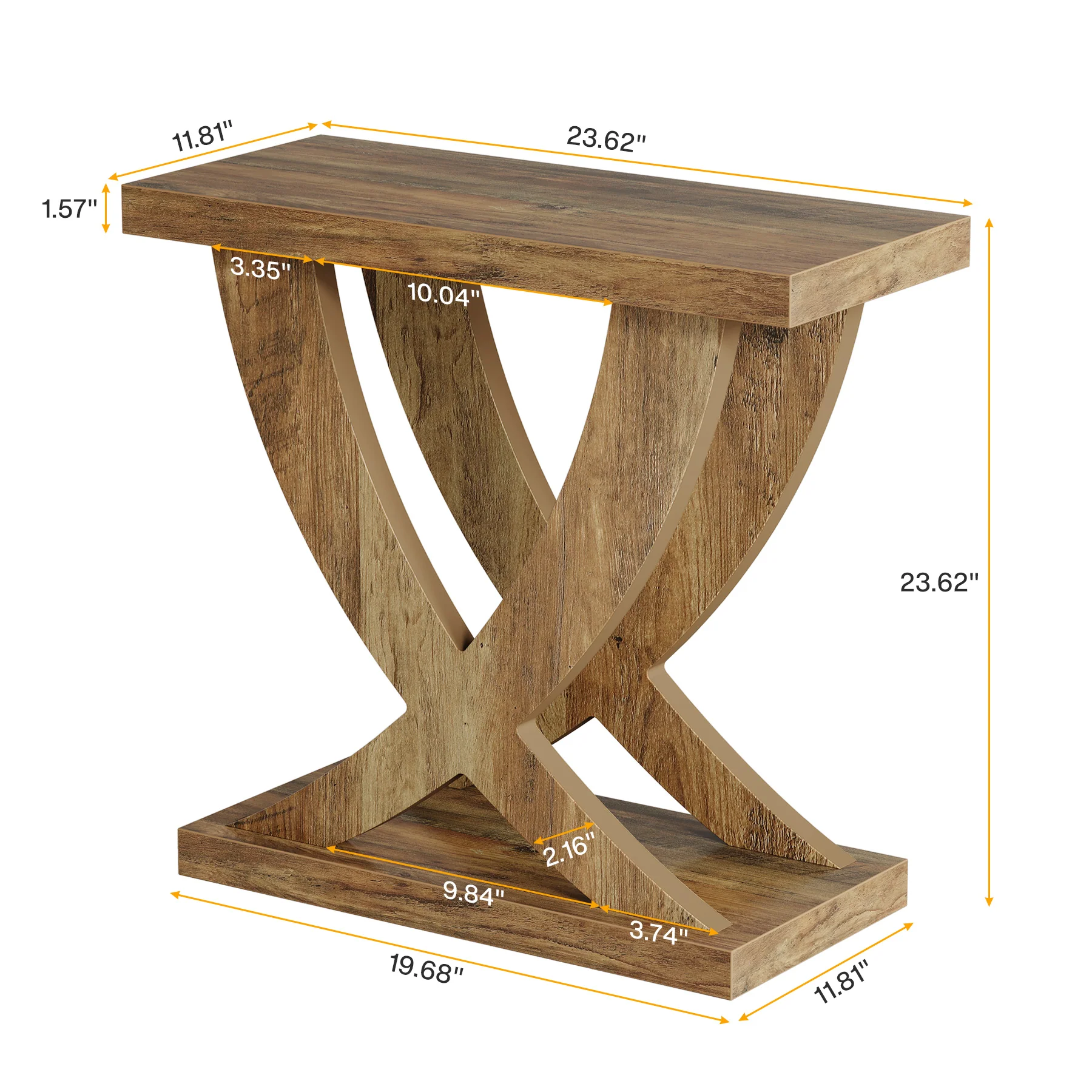 Wooden End Table, Farmhouse Side Table Nightstand with Cross Fishtail Support - Image 2