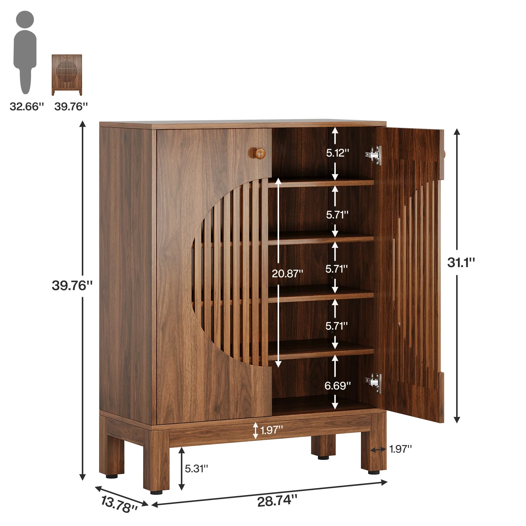 5-Tier Sideboard Buffet, Farmhouse Kitchen Storage Cabinet with Removable Shelves - Image 2