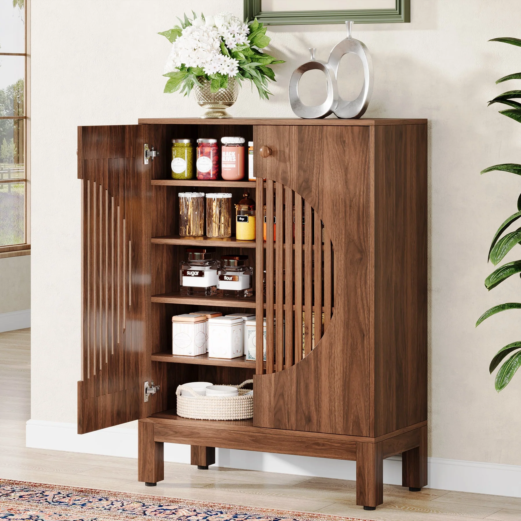 5-Tier Sideboard Buffet, Farmhouse Kitchen Storage Cabinet with Removable Shelves - Image 3