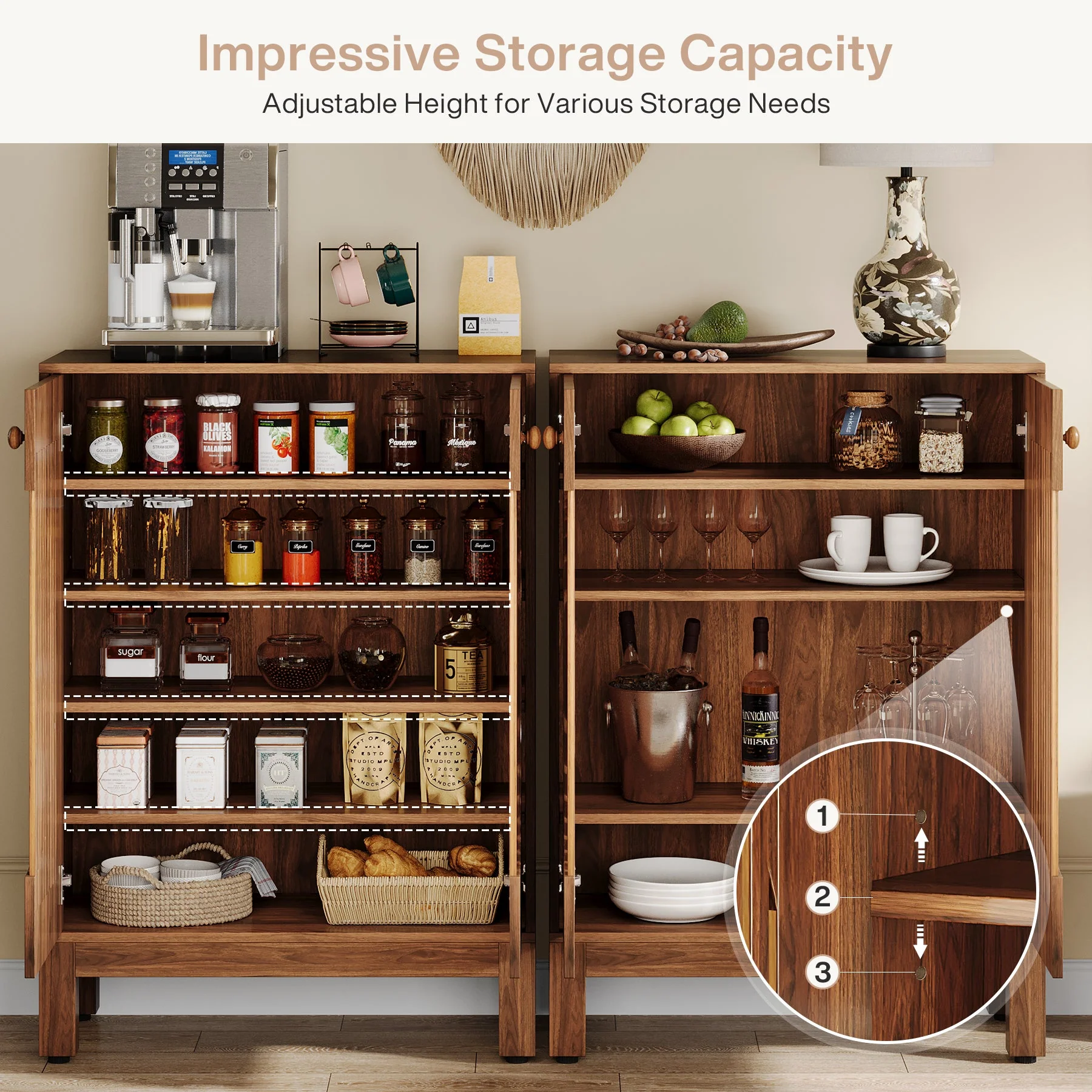 5-Tier Sideboard Buffet, Farmhouse Kitchen Storage Cabinet with Removable Shelves - Image 5
