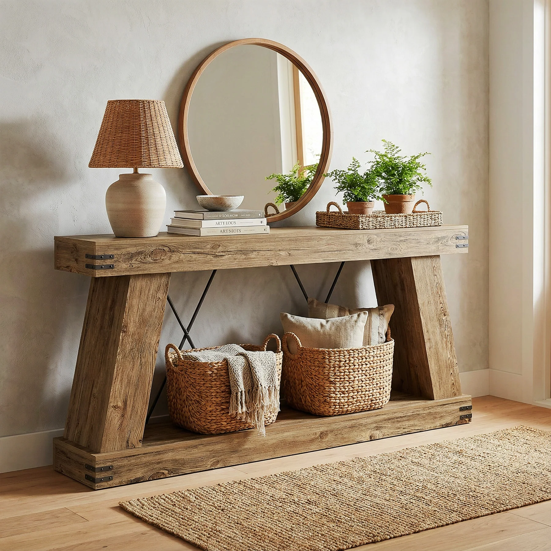 70.9" Console Table, Farmhouse Sofa Entryway Table with Sturdy Base - Image 11