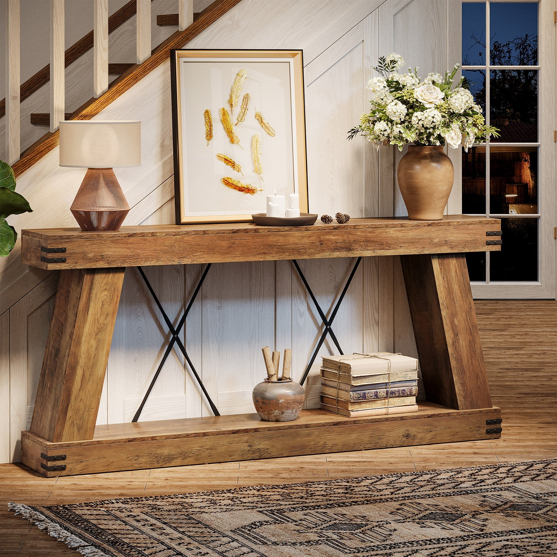 70.9" Console Table, Farmhouse Sofa Entryway Table with Sturdy Base - Image 3