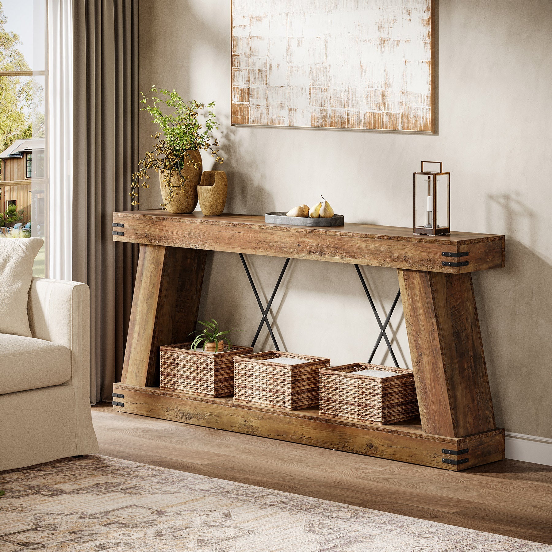 70.9" Console Table, Farmhouse Sofa Entryway Table with Sturdy Base - Image 4