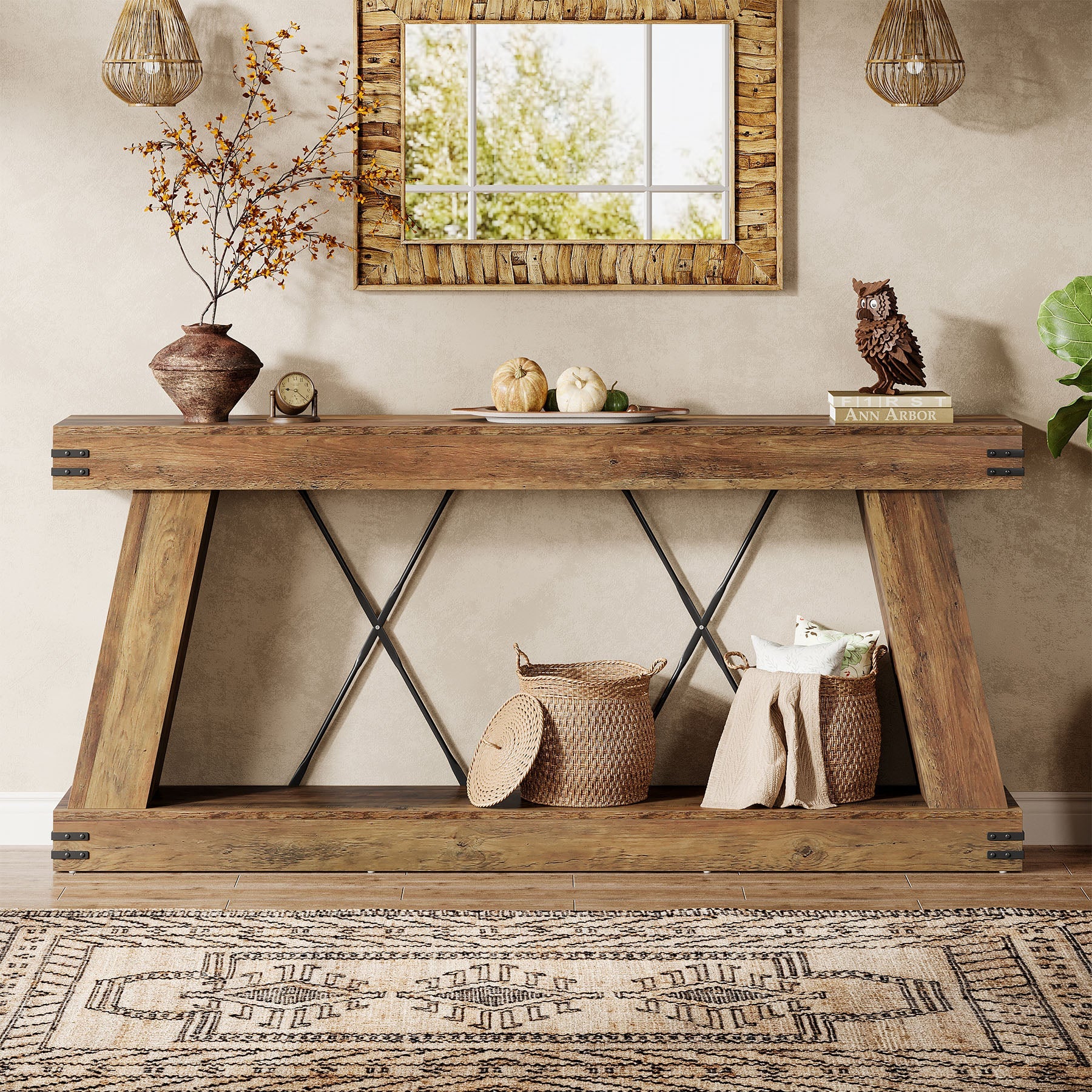 70.9" Console Table, Farmhouse Sofa Entryway Table with Sturdy Base - Image 6