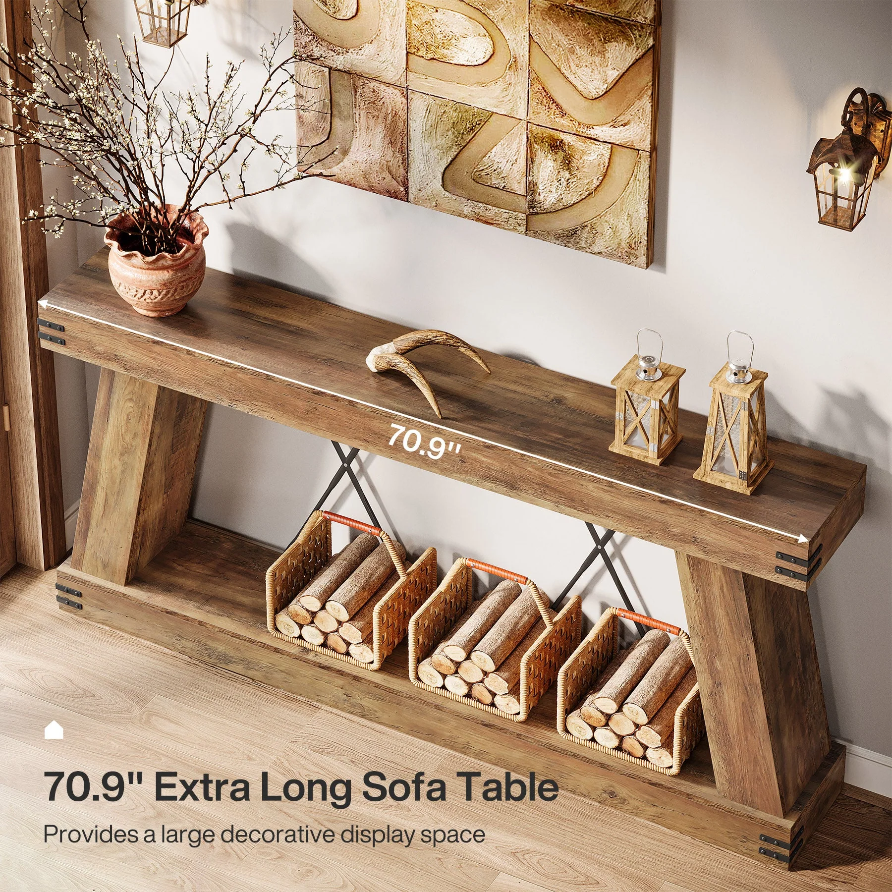 70.9" Console Table, Farmhouse Sofa Entryway Table with Sturdy Base - Image 7